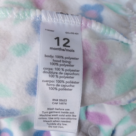 Carter's baby pajamas with hood 12 mo. - Picture 2 of 3